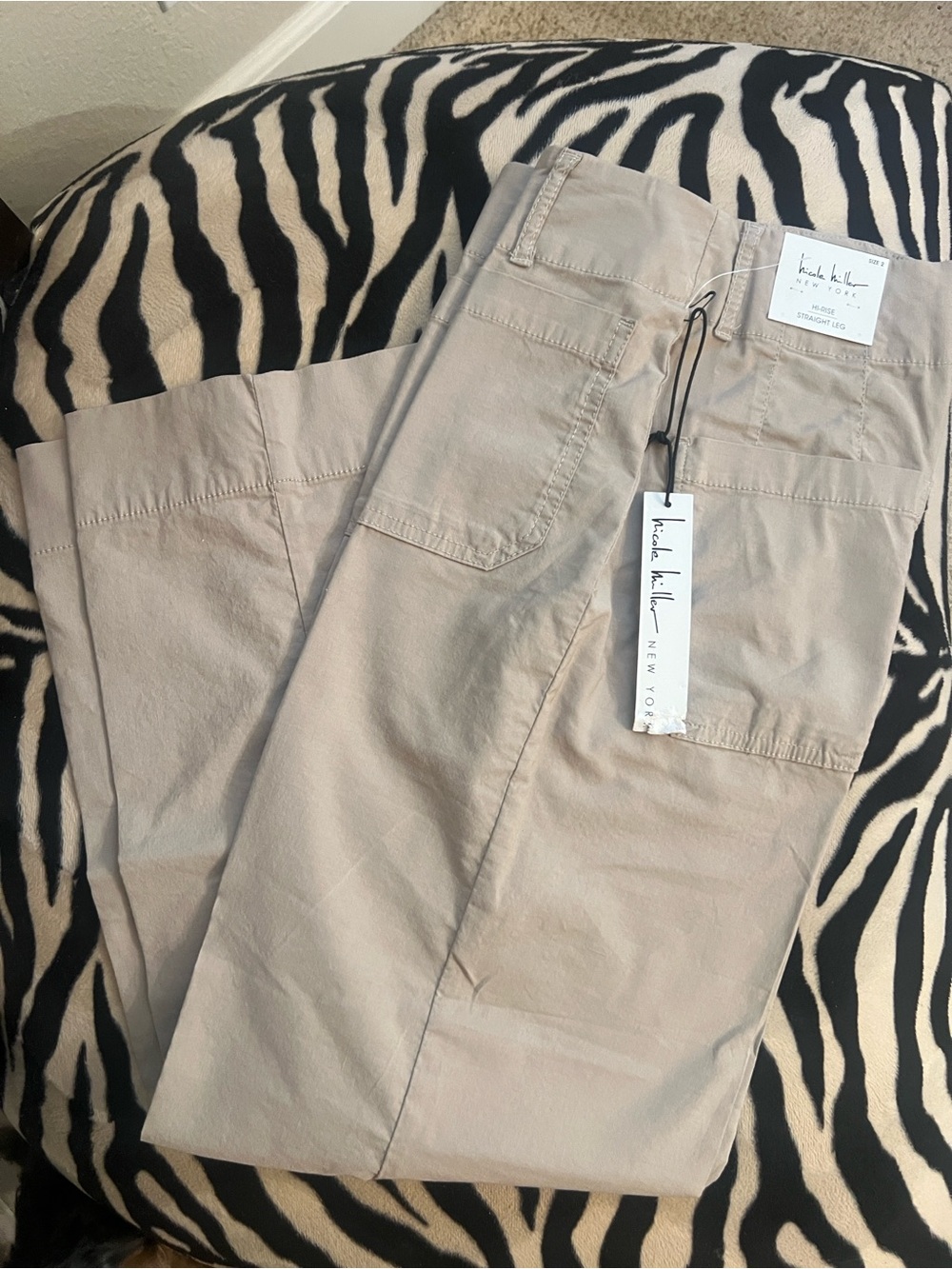 Nicole Miller Beige Straight-Leg Utility Pants
